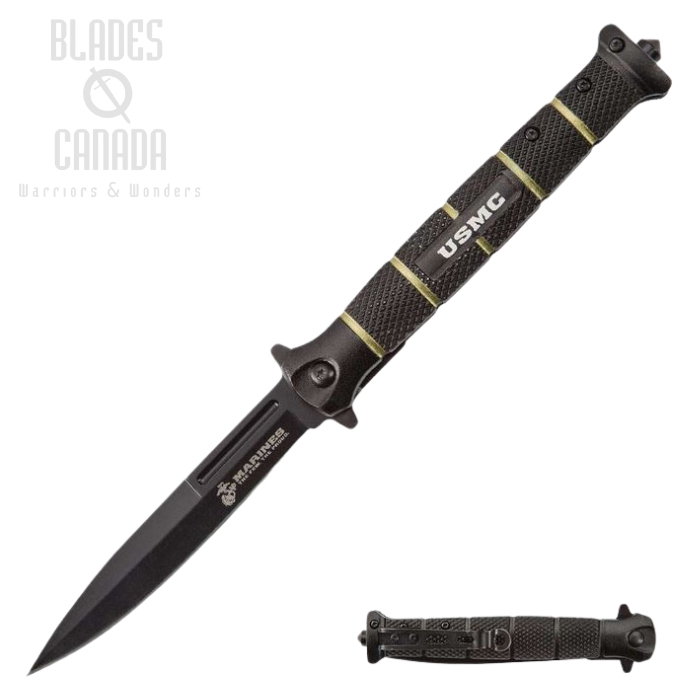 UC USMC Blackout Stiletto Folding Knife, Assisted Opening, UC3232 (image for) UC USMC Blackout Stiletto Folding Knife, Assisted Opening, UC3232